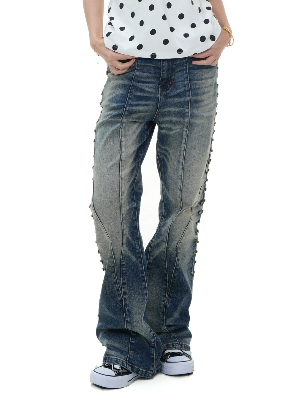VINKID Deconstructed Side-Studded Washed Jeans