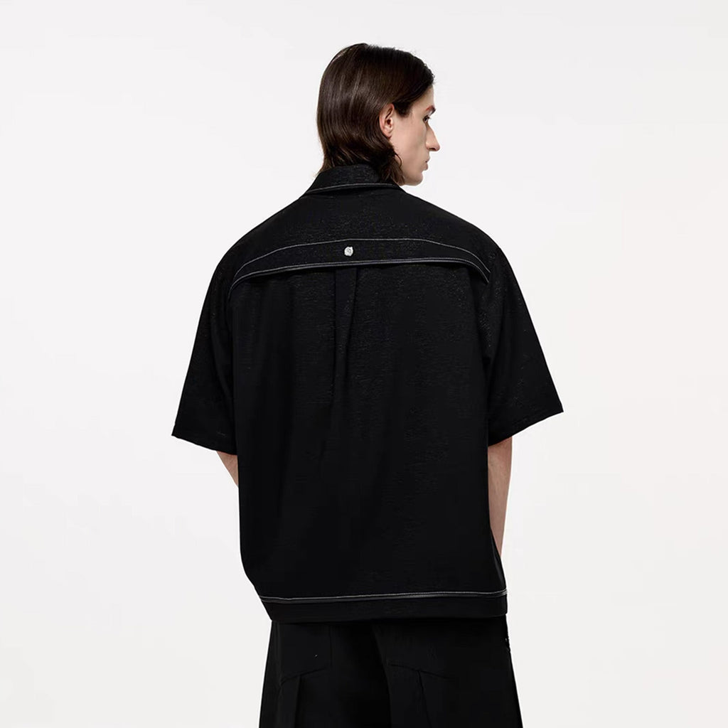 TIWILLTANG Studded Trim Zip-Up Half Shirt