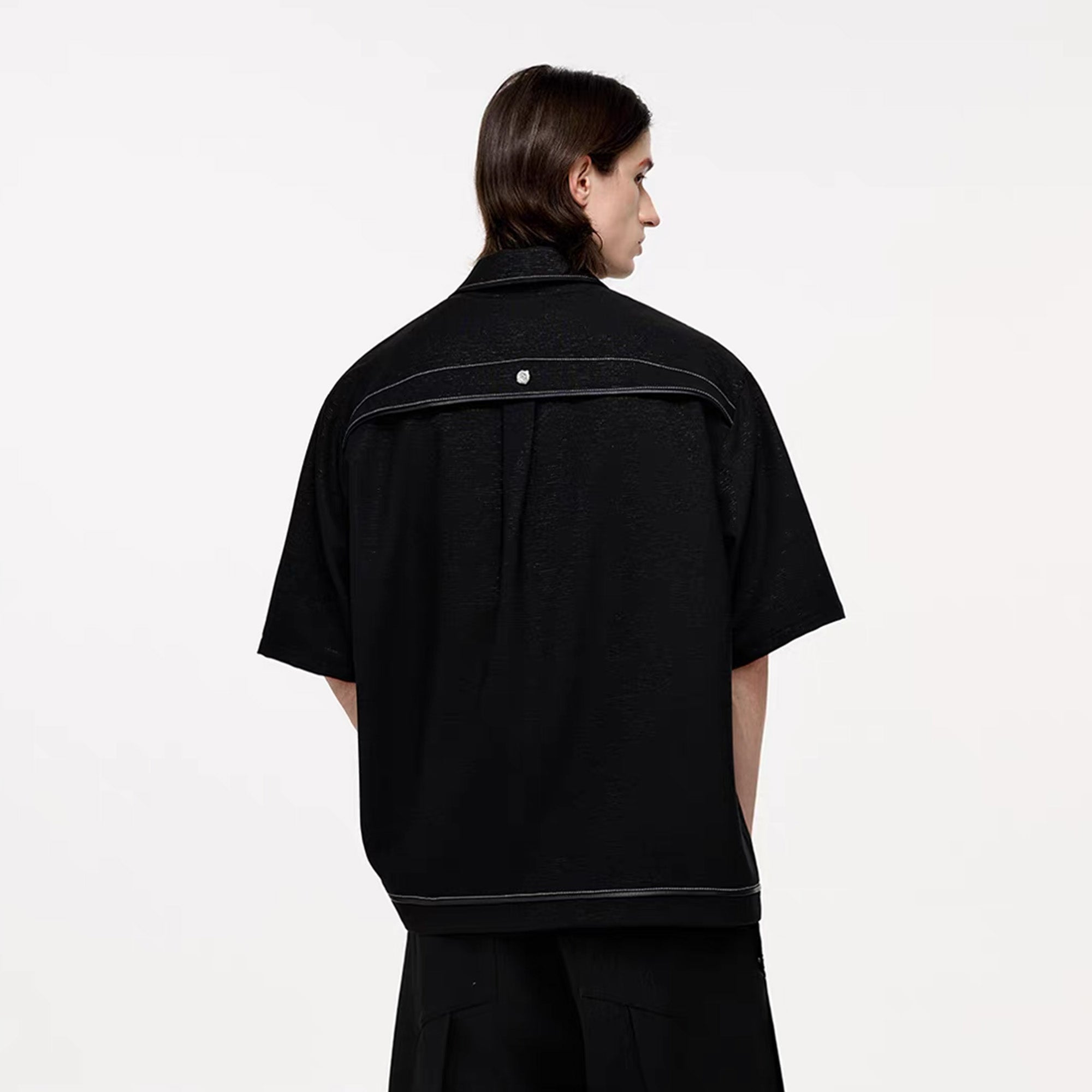TIWILLTANG Studded Trim Zip-Up Half Shirt