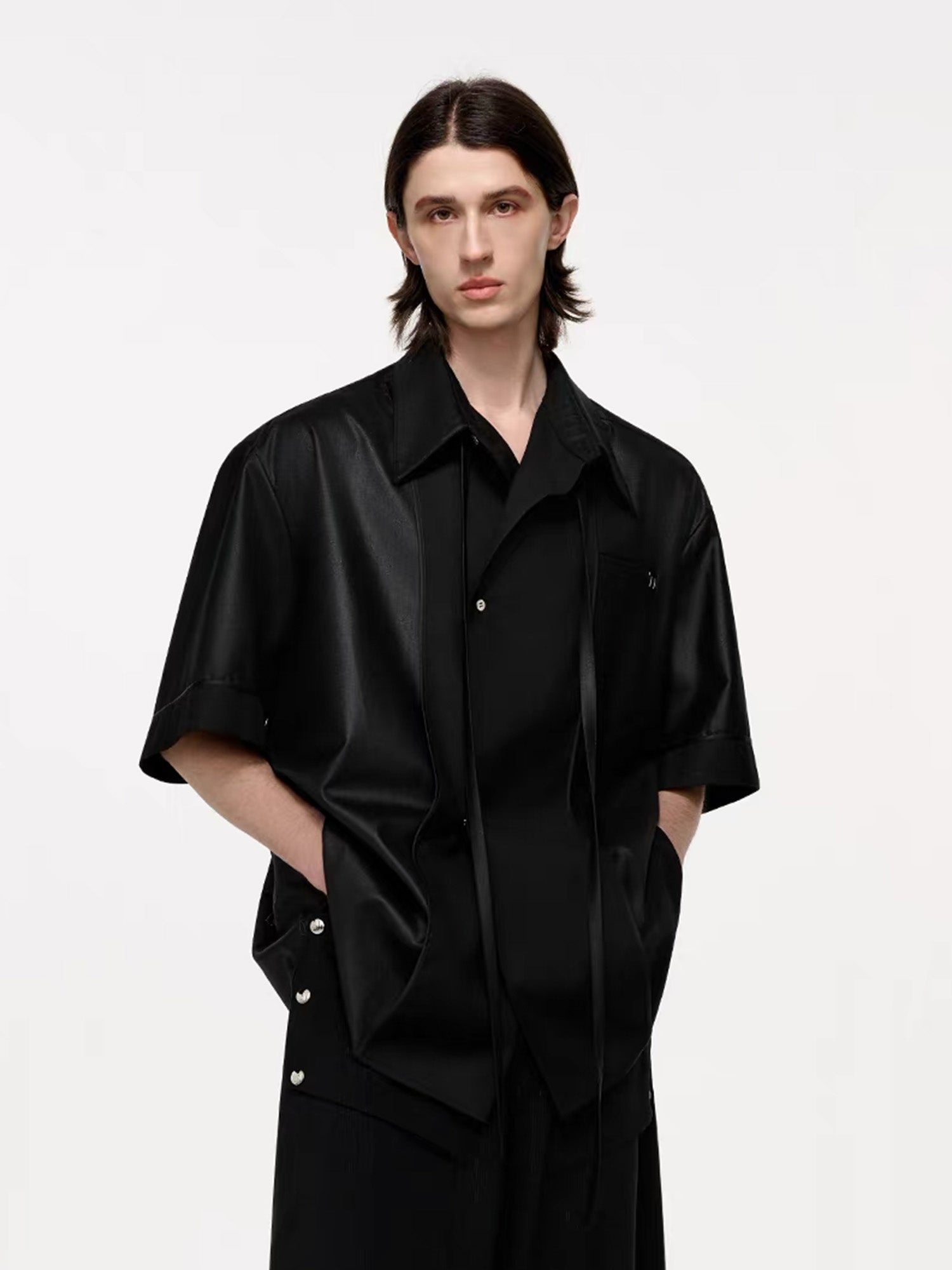 TIWILLTANG Draped Camp-Collar T Shirt