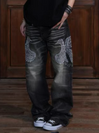 VINKID Faded Pigeon Embroidered Jeans