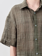 GRAINMUSTARD Linen-Cotton Plaid Half Shirt