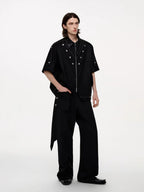 TIWILLTANG Studded Trim Zip-Up Half Shirt