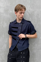ESAIAS Asymmetrical Rivet-Strap Half Shirt