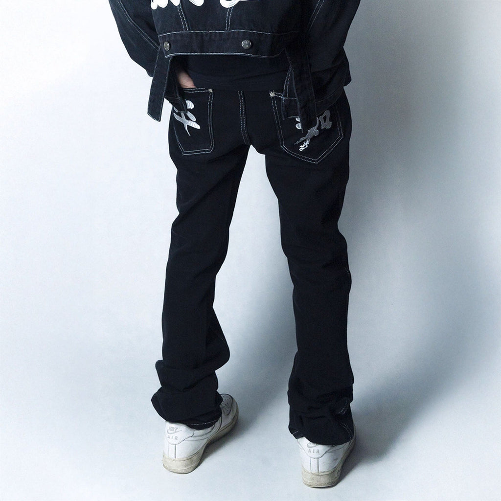 VINKID Embroidered Contrast Stitch Stacked Skinny Jeans