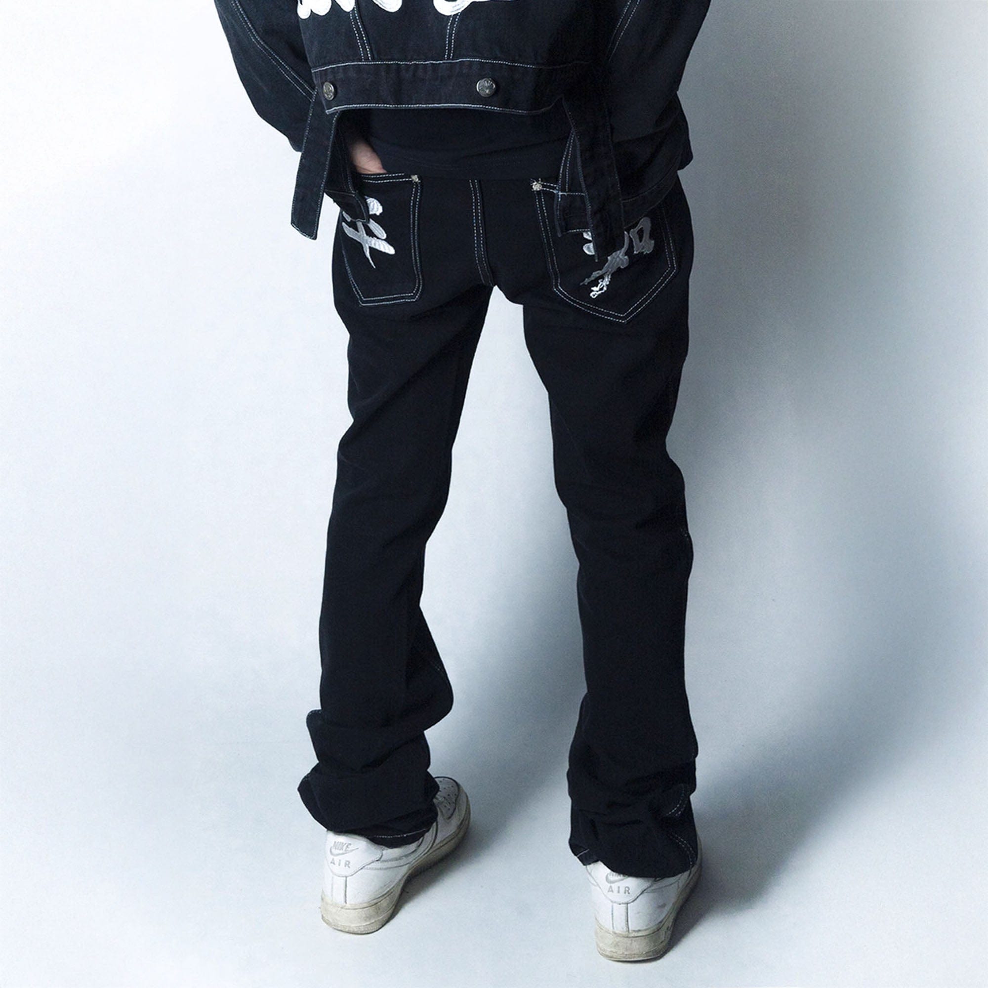 VINKID Embroidered Contrast Stitch Stacked Skinny Jeans