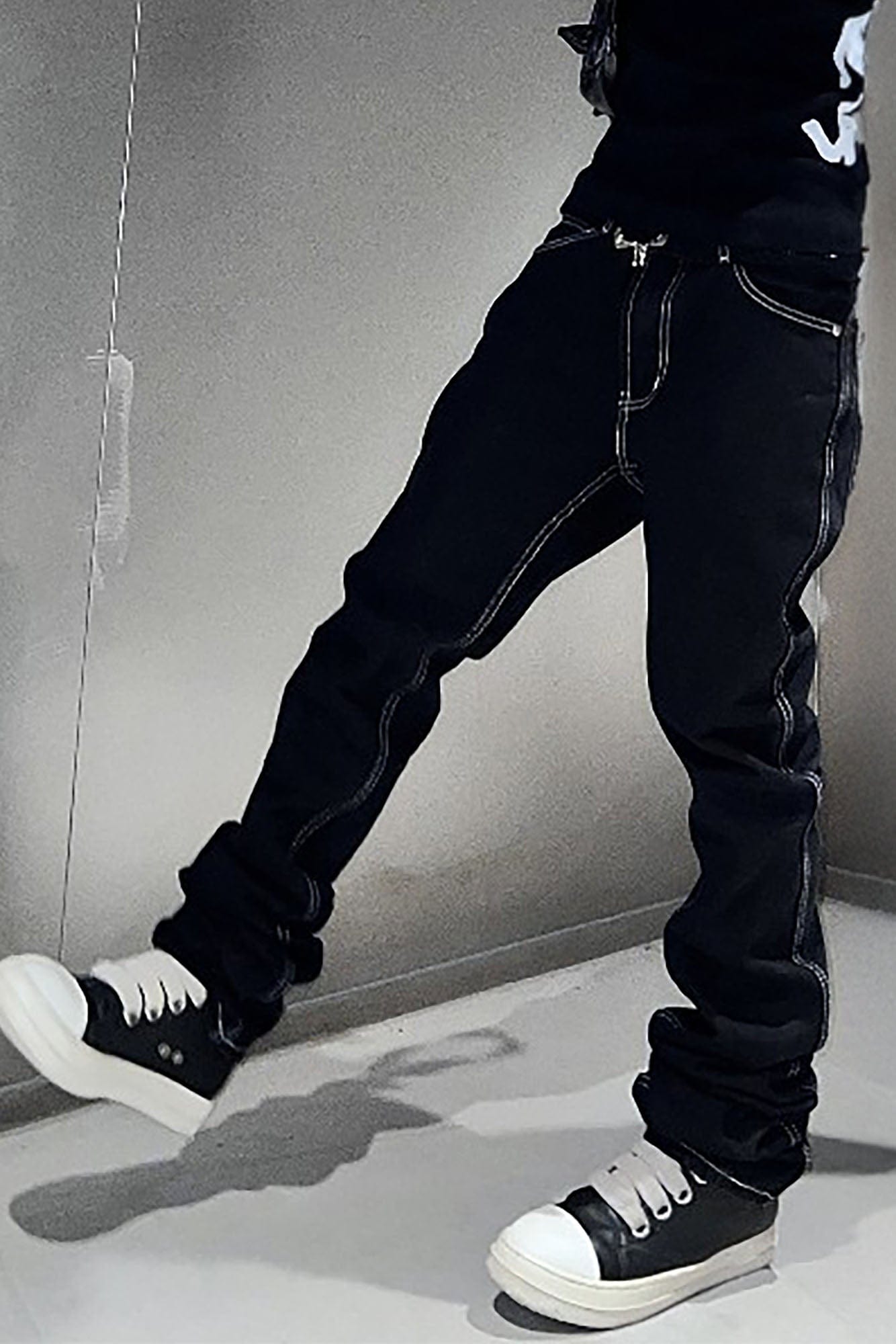 VINKID Embroidered Contrast Stitch Stacked Skinny Jeans