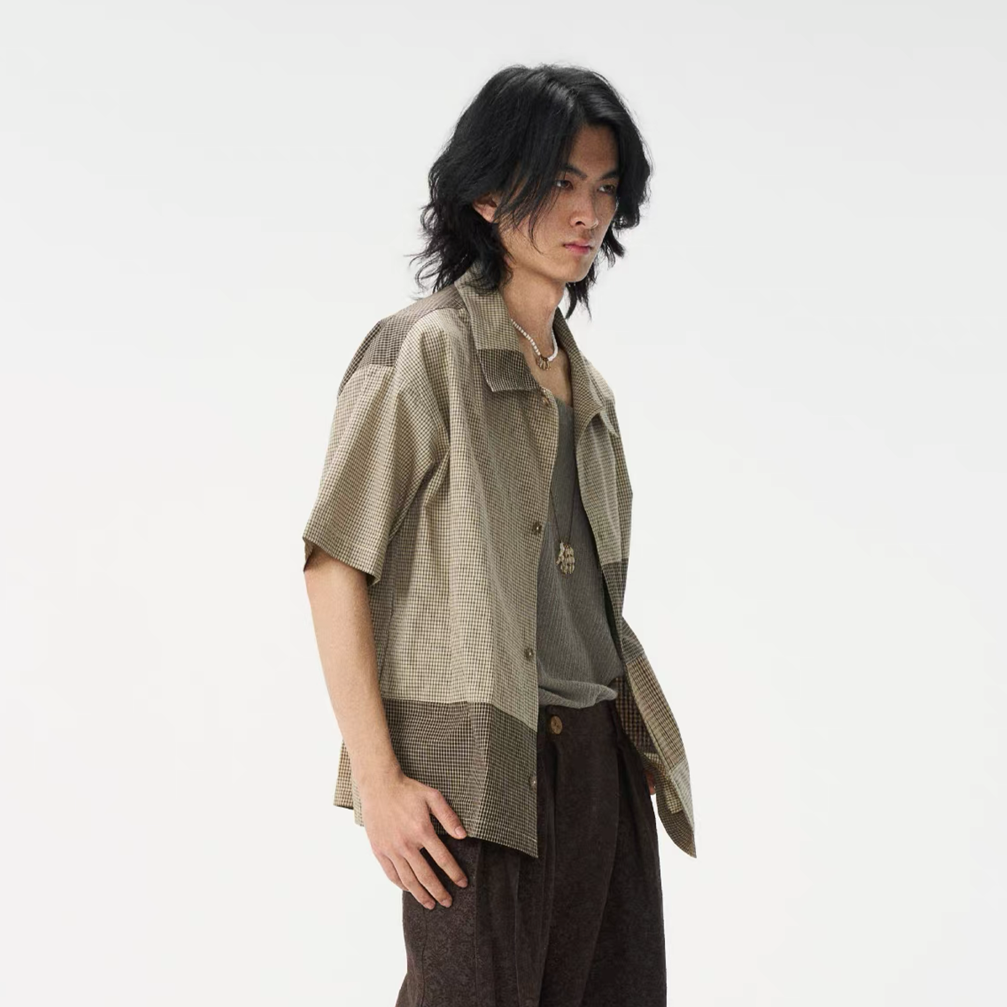 GONGHE REPUB Patchwork Check Relaxed Shirt