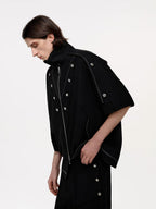 TIWILLTANG Studded Trim Zip-Up Half Shirt