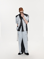 TIWILLTANG Contrast Stitch Paneled Zip-Up Half Shirt