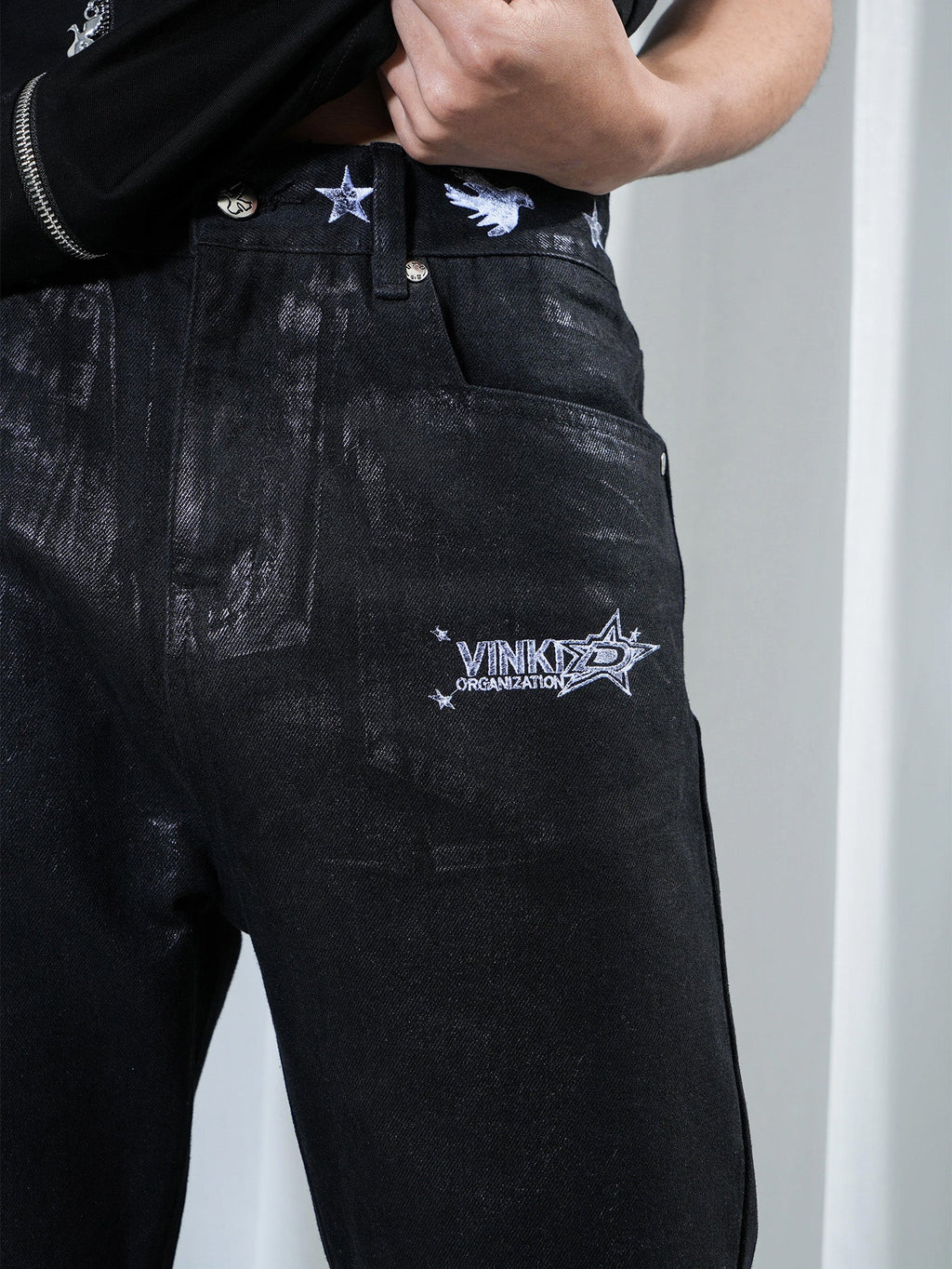 VINKID Star Graphic Crackle Waxed Jeans
