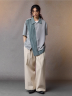 ALVNG AR ANTS Asymmetrical Contrast Spliced Linen Half Shirt