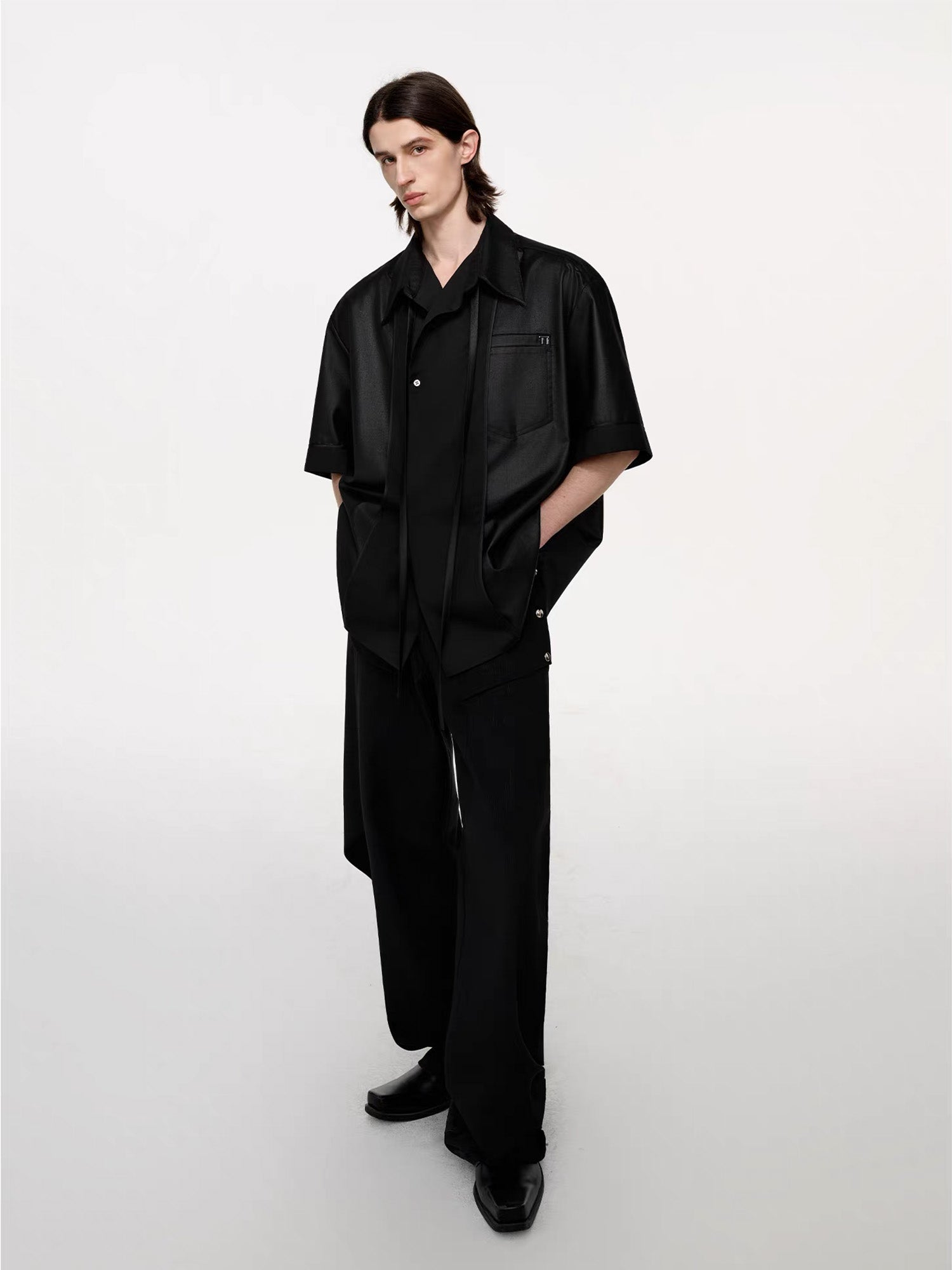 TIWILLTANG Draped Camp-Collar T Shirt