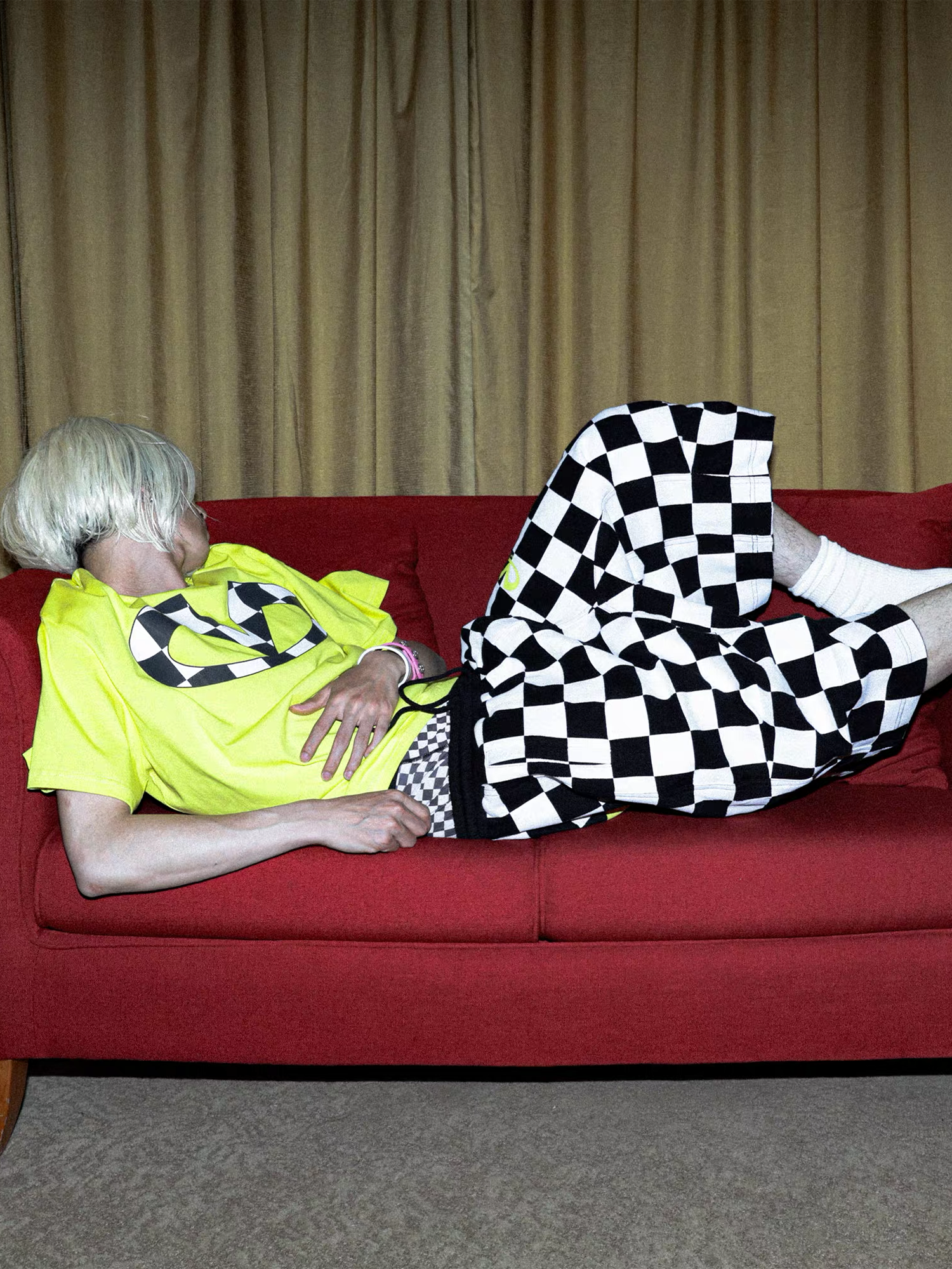 PCCVISION Checkerboard Pleated Baggy Shorts