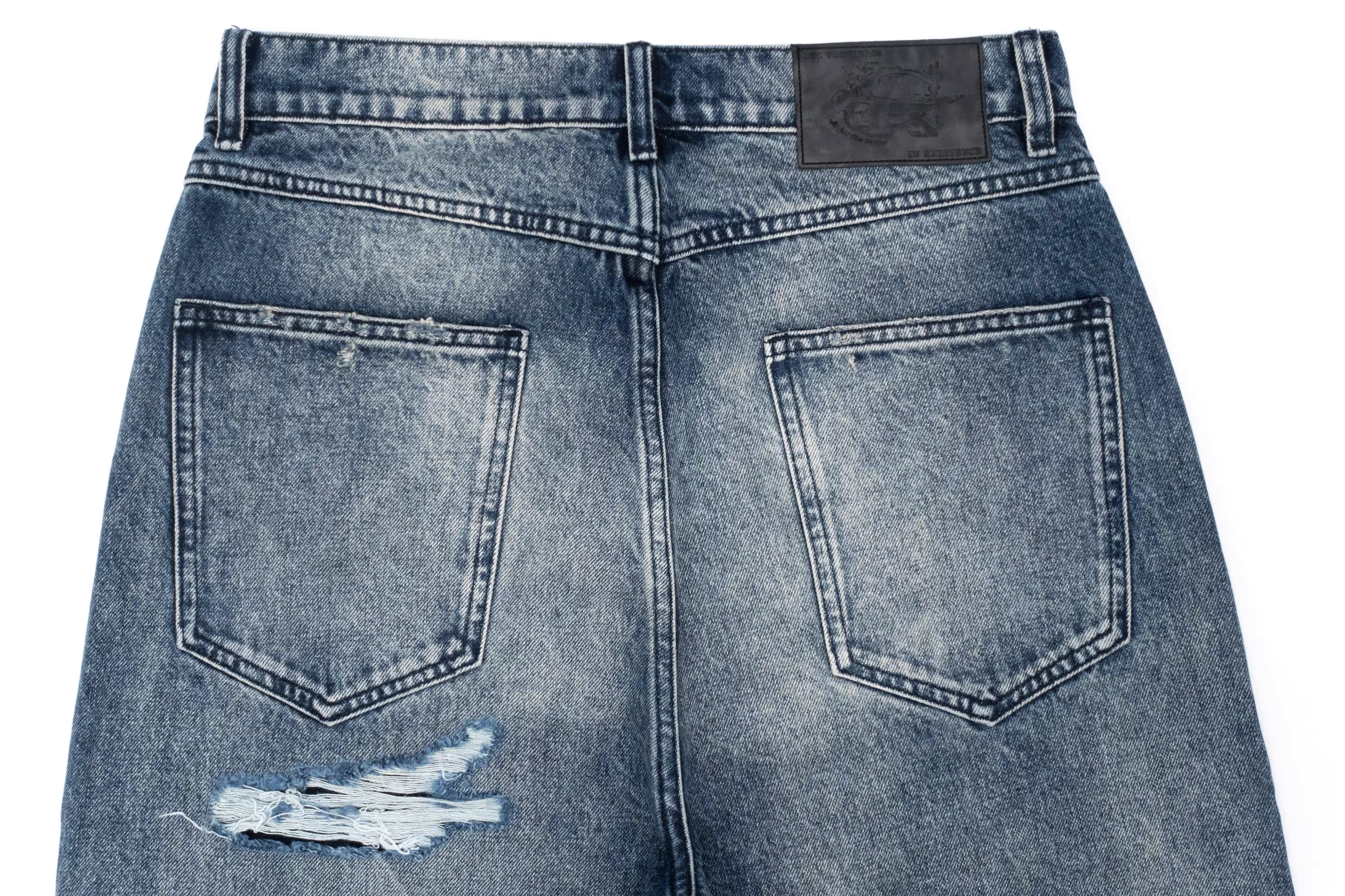 IN EXISTENCE x STM Washed Patched Distressed Straight Jeans