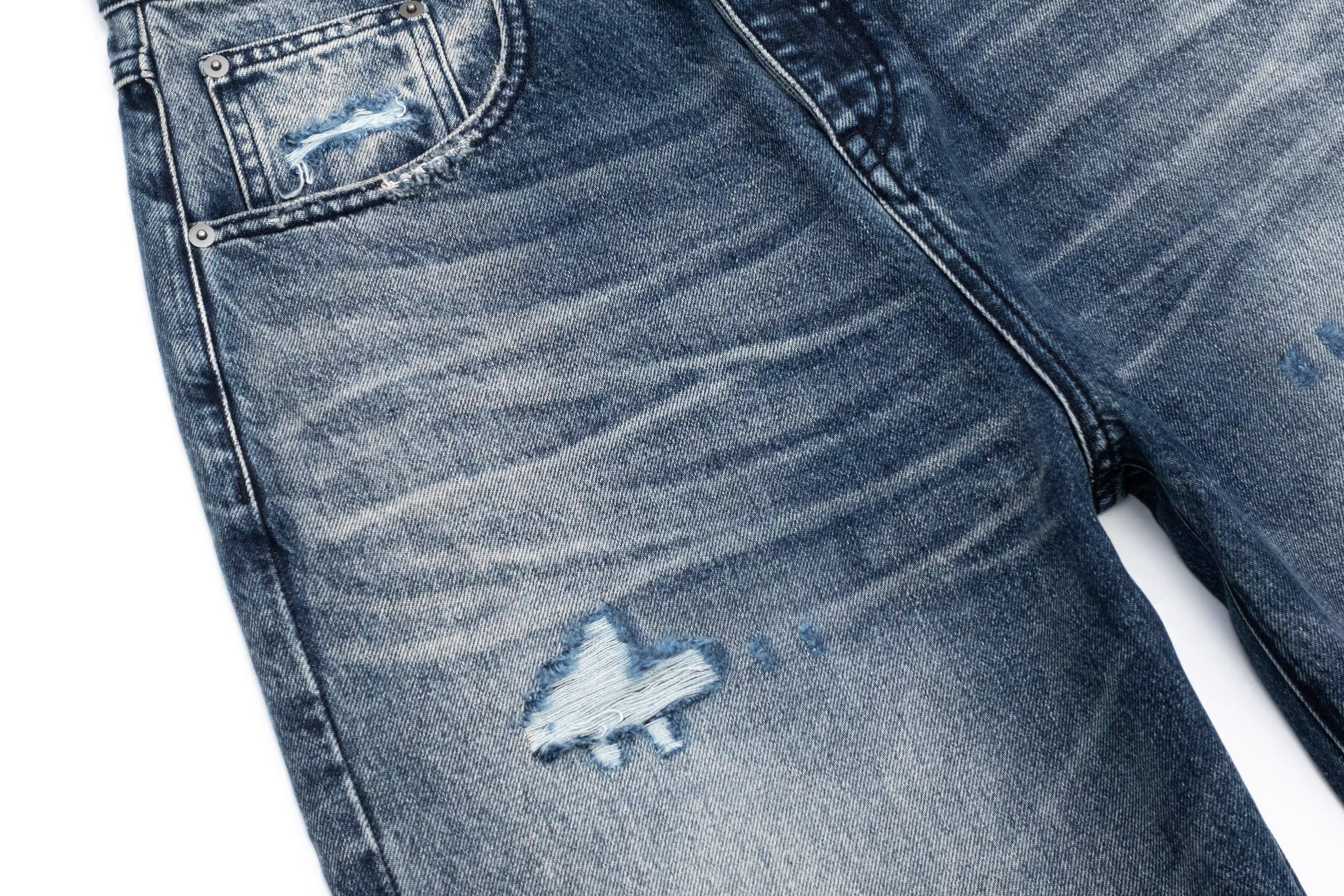 IN EXISTENCE x STM Washed Patched Distressed Straight Jeans