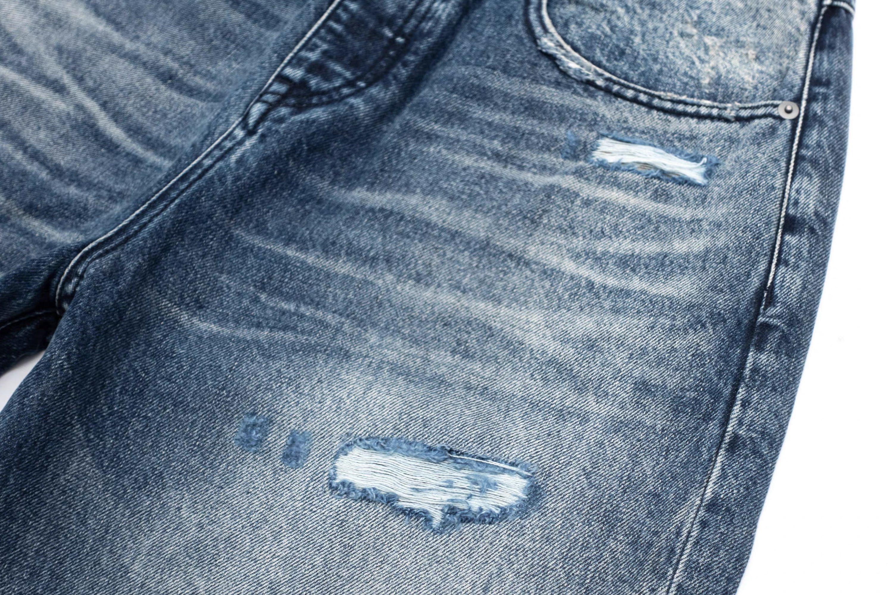 IN EXISTENCE x STM Washed Patched Distressed Straight Jeans