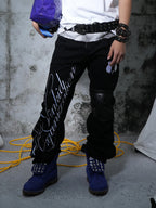 VINKID Double-Waist Script Graphic Jeans