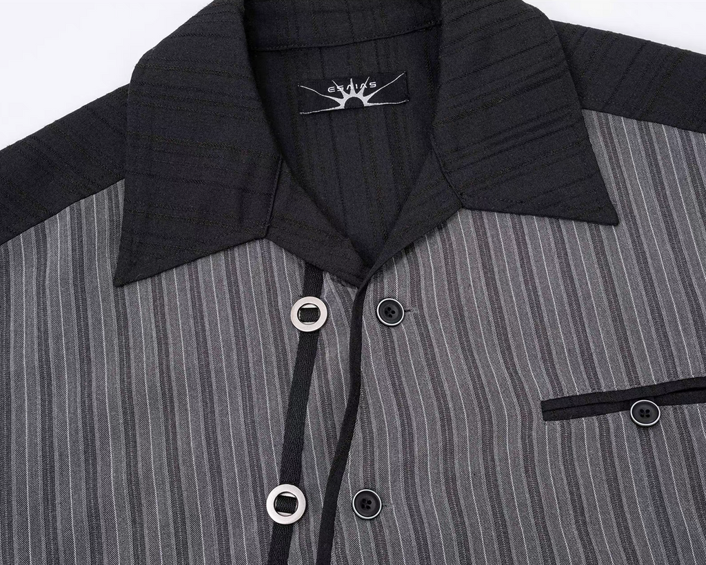 ESAIAS Jacquard Pinstripe Asymmetrical Paneled Half Shirt