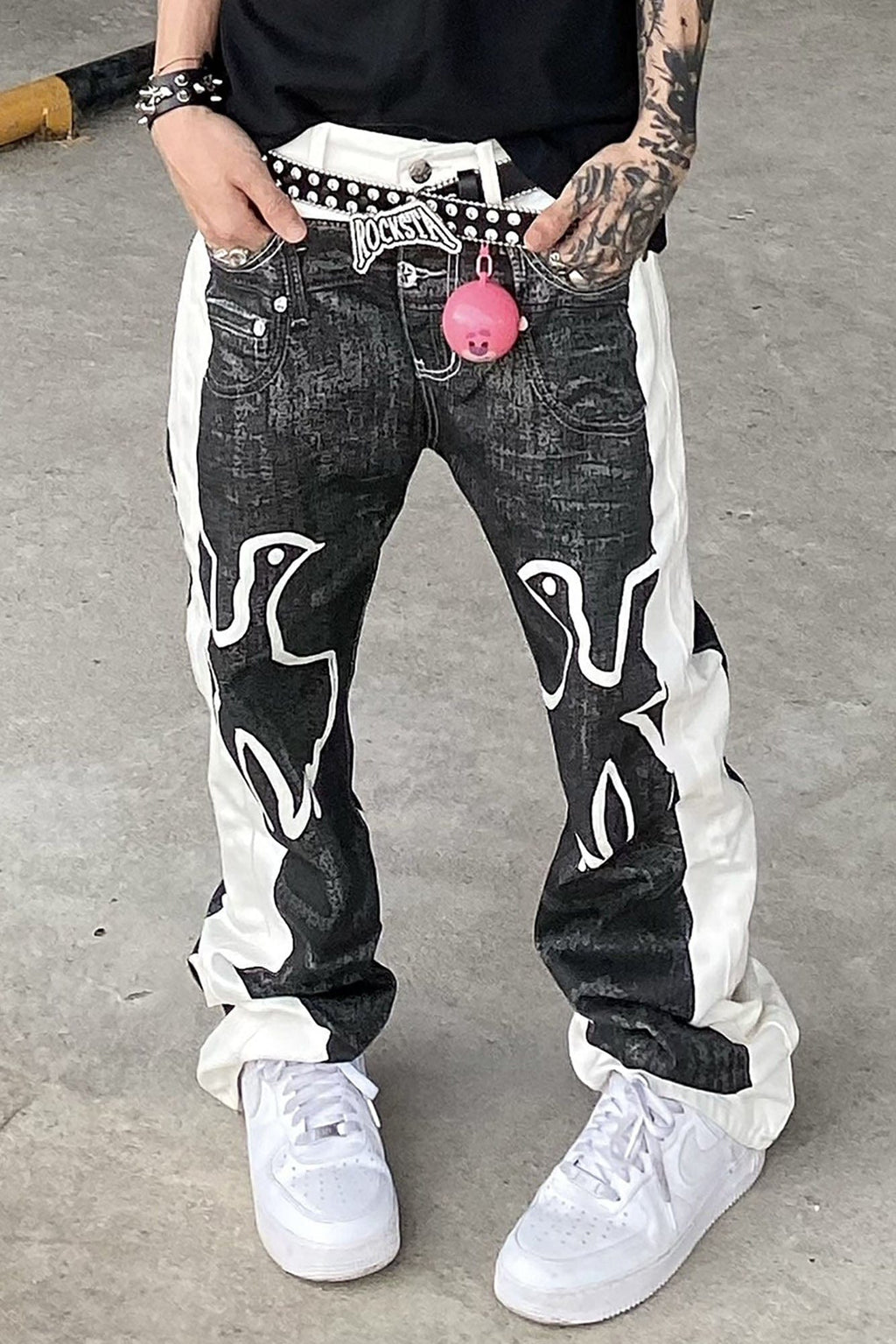 VINKID Faux-Layered Dove Graphic Contrast Panel Jeans