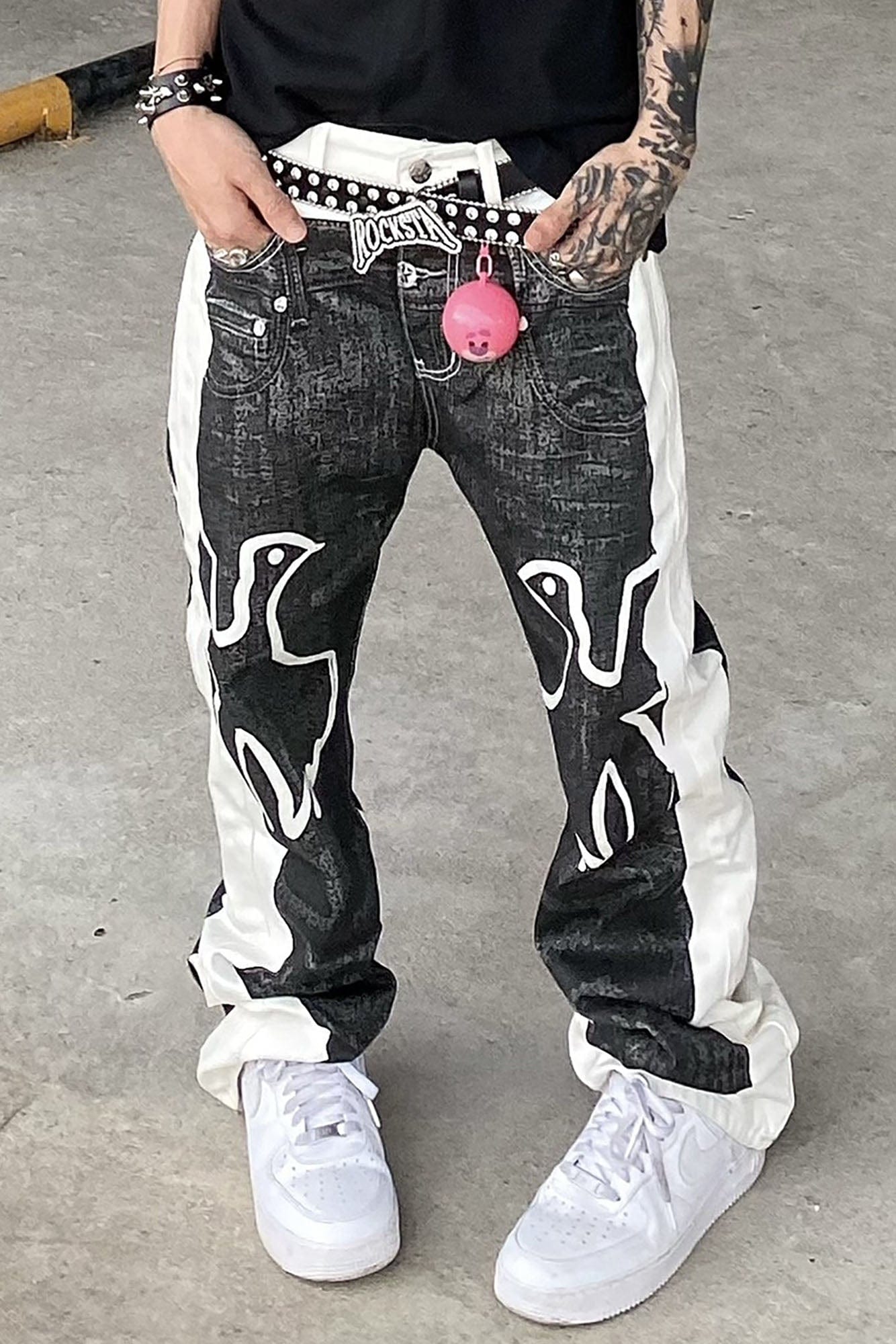 VINKID Faux-Layered Dove Graphic Contrast Panel Jeans