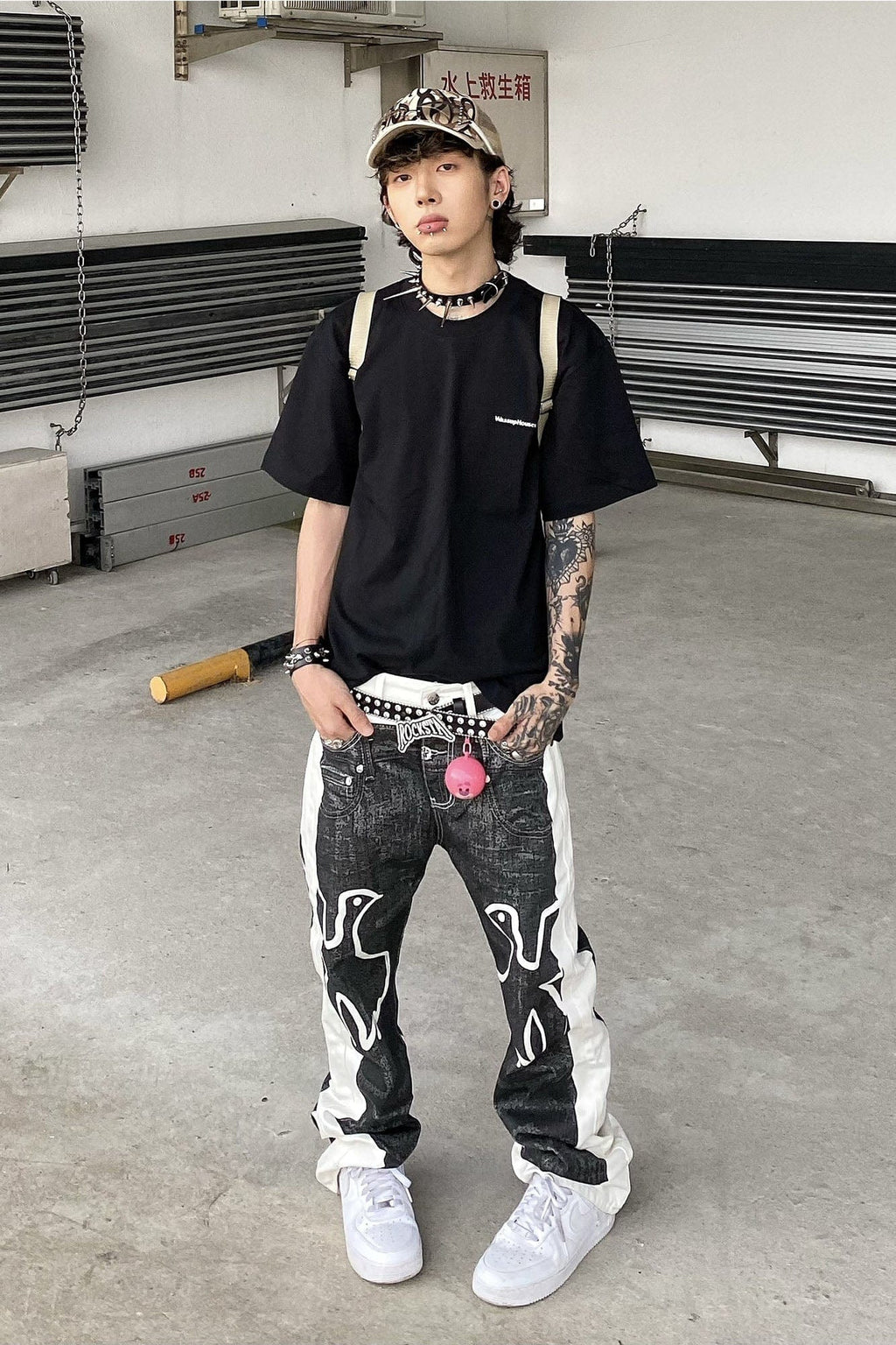 VINKID Faux-Layered Dove Graphic Contrast Panel Jeans