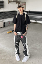 VINKID Faux-Layered Dove Graphic Contrast Panel Jeans