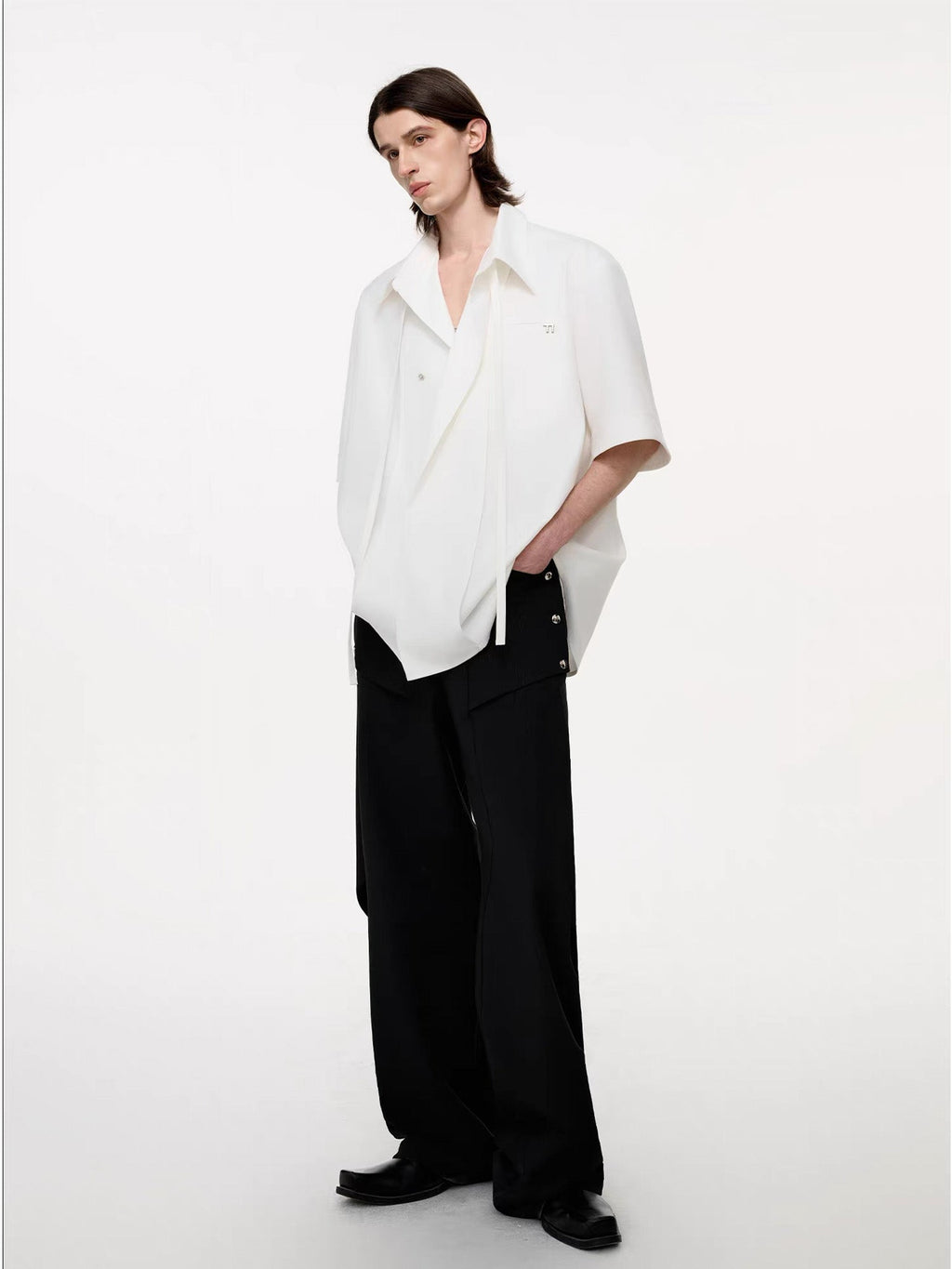 TIWILLTANG Draped Camp-Collar T Shirt