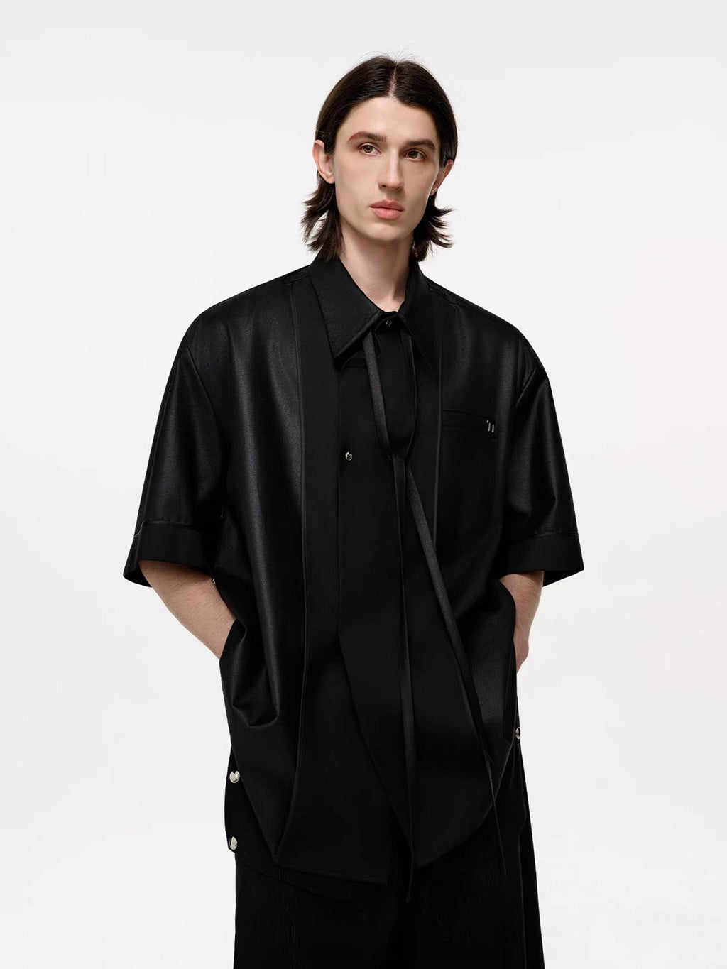 TIWILLTANG Draped Camp-Collar T Shirt