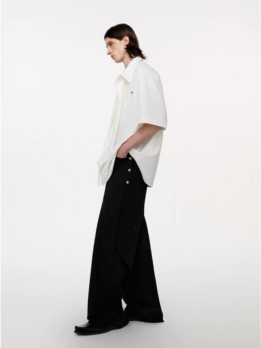 TIWILLTANG Draped Camp-Collar T Shirt