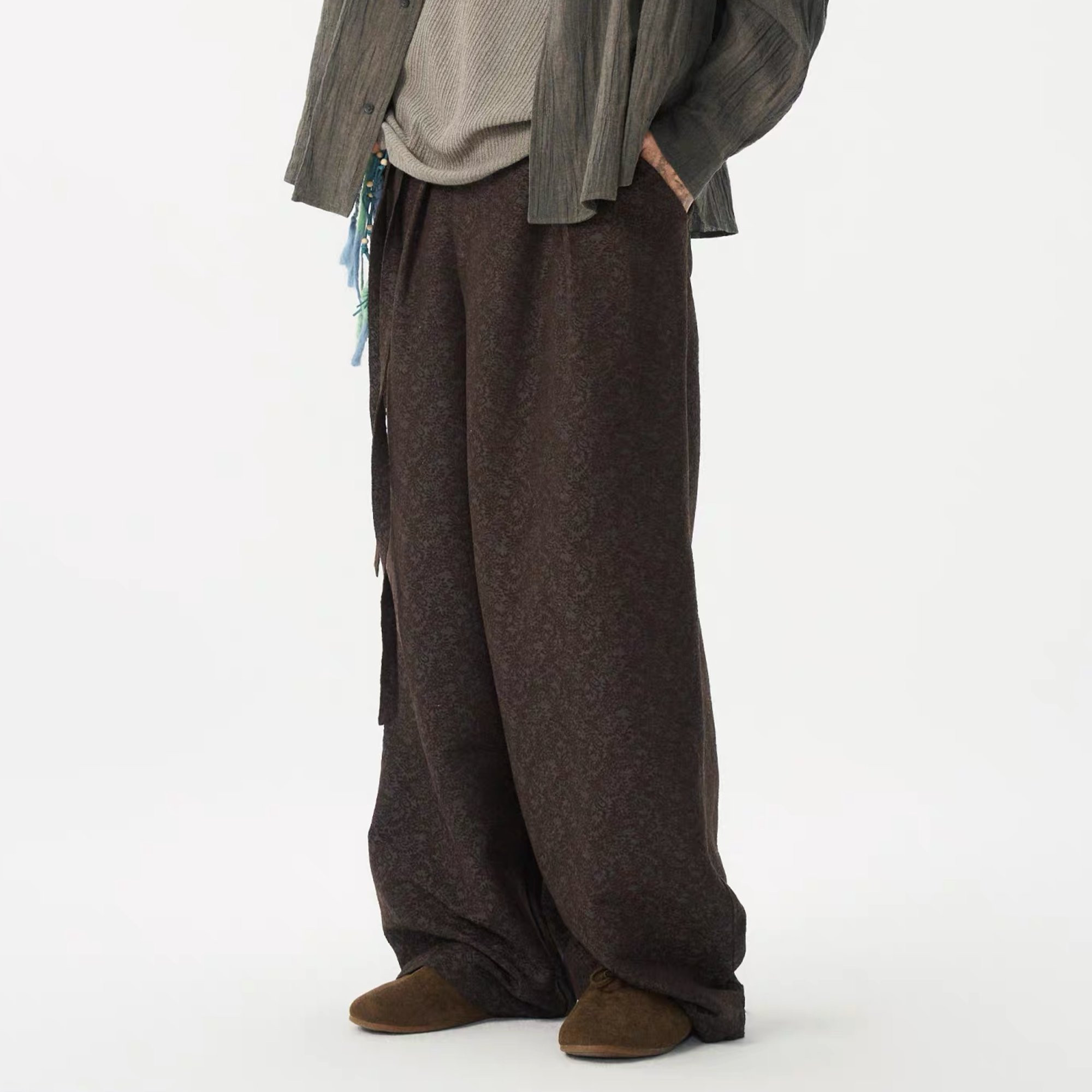 GONGHE REPUB Damask Jacquard Wrap-Tie Pants