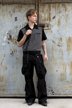 ESAIAS Jacquard Pinstripe Asymmetrical Paneled Half Shirt