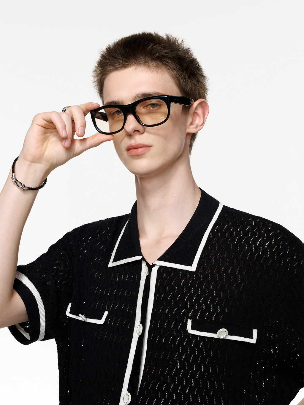 TIWILLTANG Contrast Trim Knitted Half Shirt