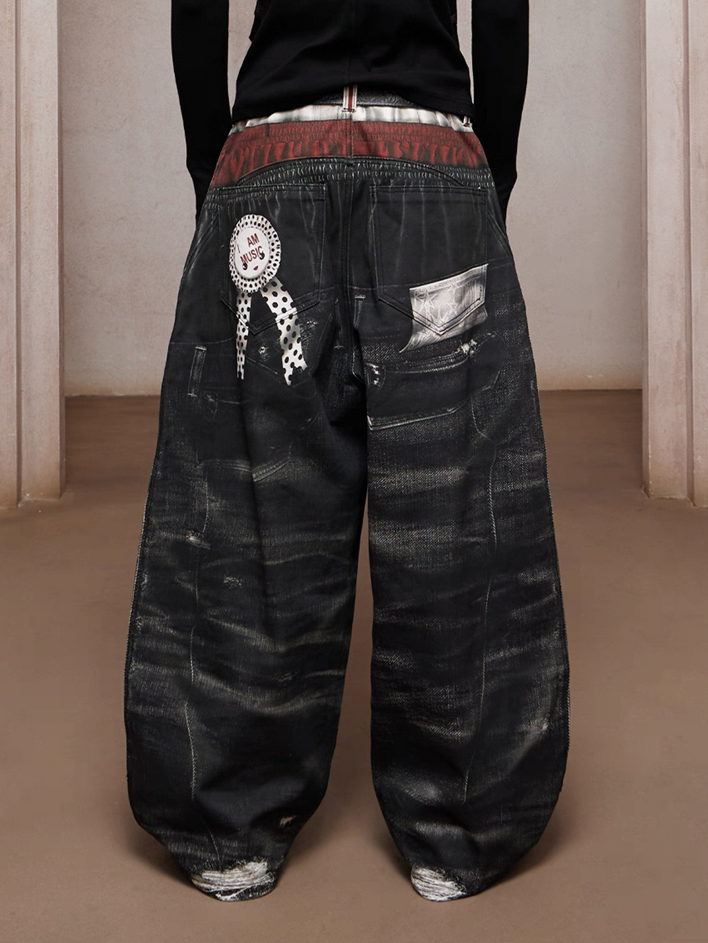 DND4DES Triple-Waist Graphic Wide-Leg Denim Pants