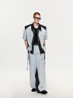 TIWILLTANG Contrast Stitch Paneled Zip-Up Half Shirt