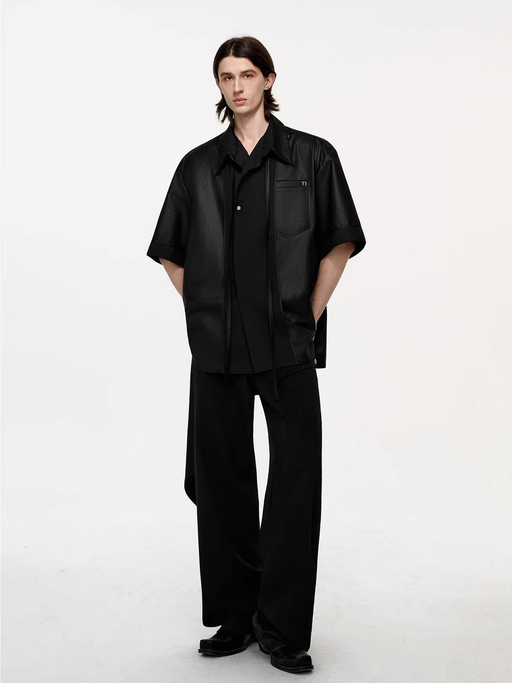 TIWILLTANG Draped Camp-Collar T Shirt