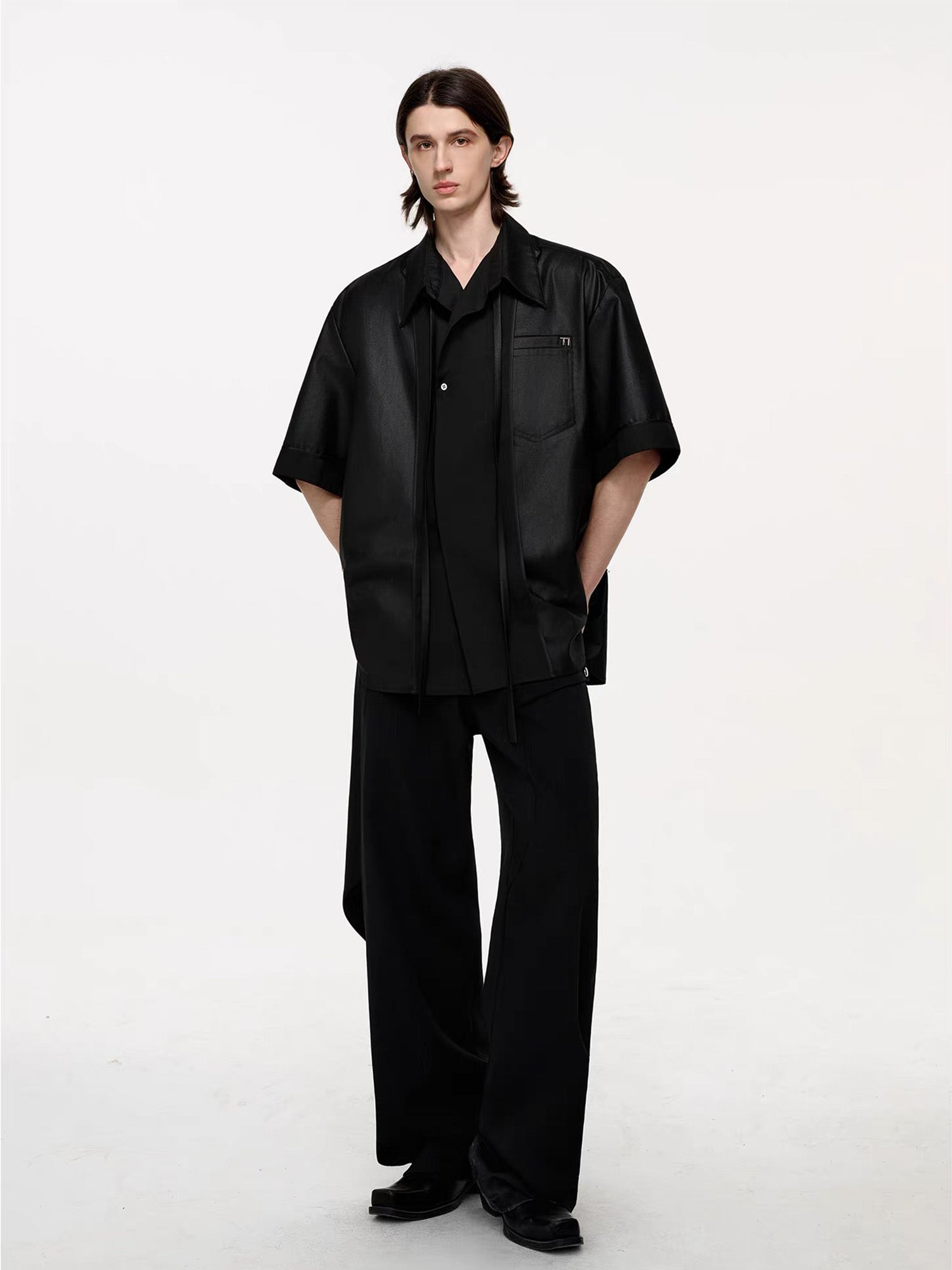 TIWILLTANG Draped Camp-Collar T Shirt