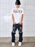 VINKID Peace Dove Embroidery Raw Jeans