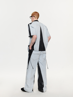 TIWILLTANG Contrast Stitch Paneled Zip-Up Half Shirt