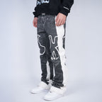 VINKID Faux-Layered Dove Graphic Contrast Panel Jeans