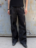 ESAIAS Diamond Faux Leather Patch Rivet Jeans