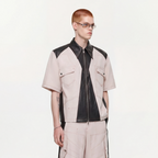 TIWILLTANG Contrast Stitch Paneled Zip-Up Half Shirt