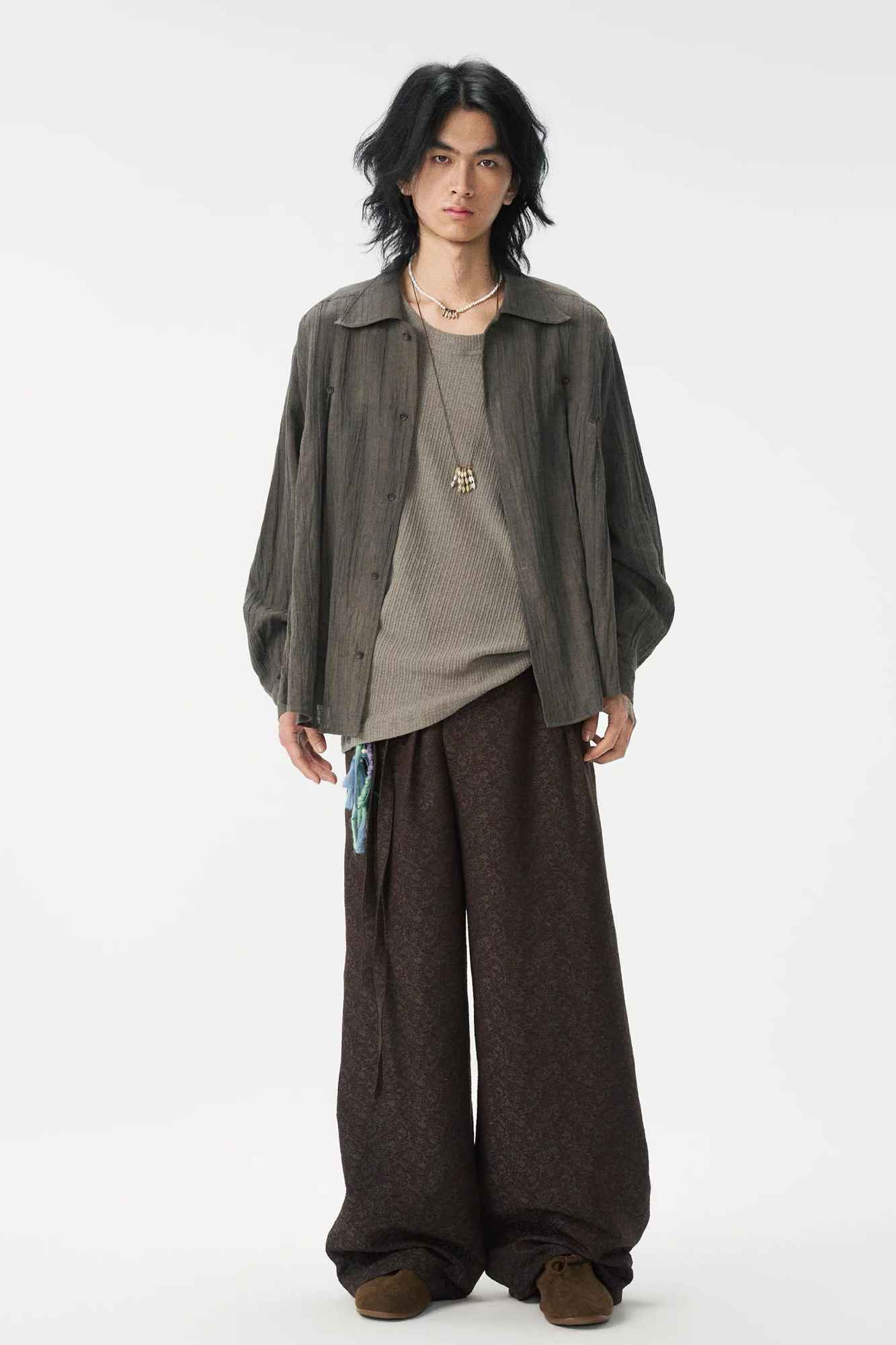 GONGHE REPUB Damask Jacquard Wrap-Tie Pants
