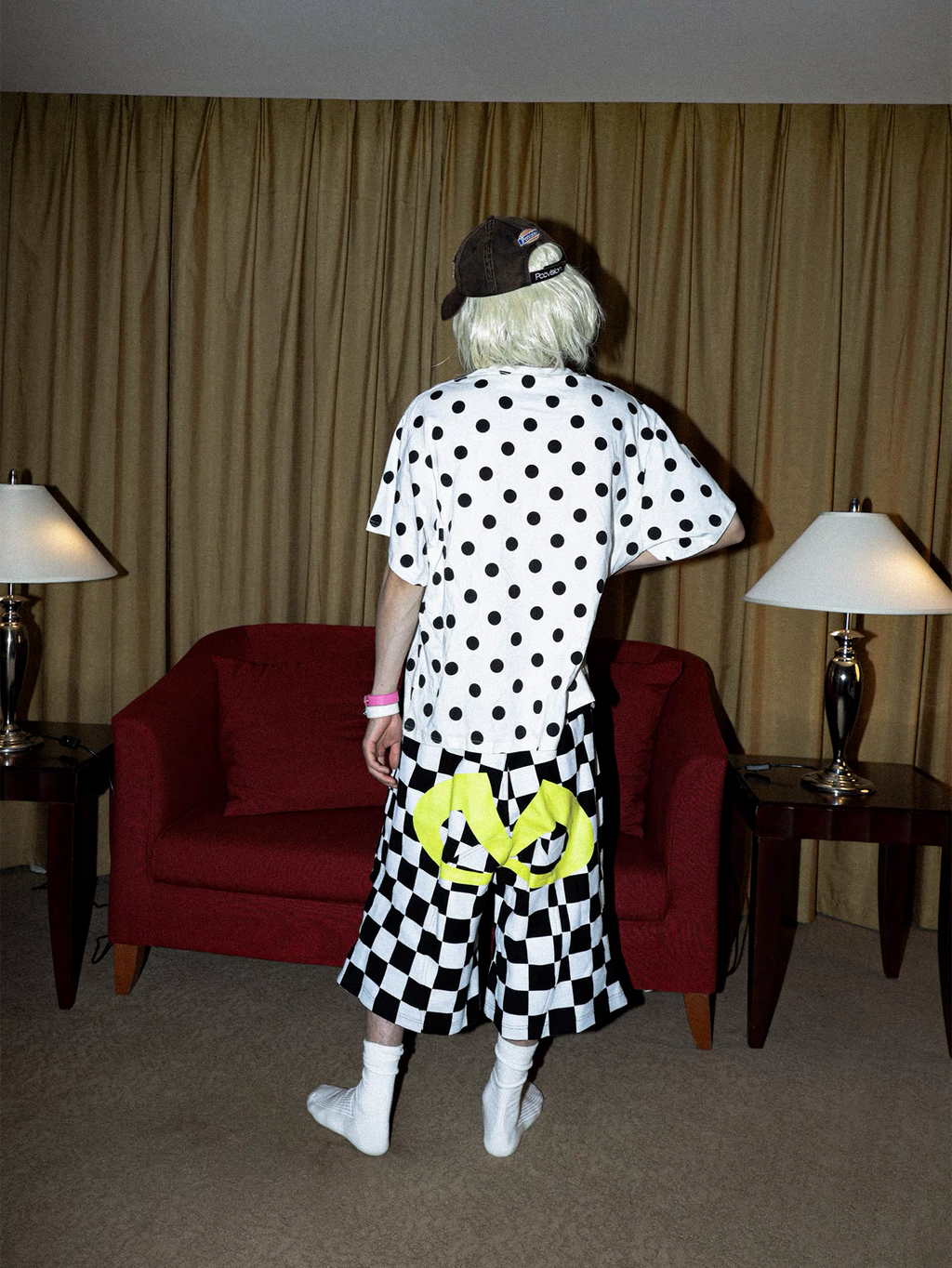 PCCVISION Checkerboard Pleated Baggy Shorts