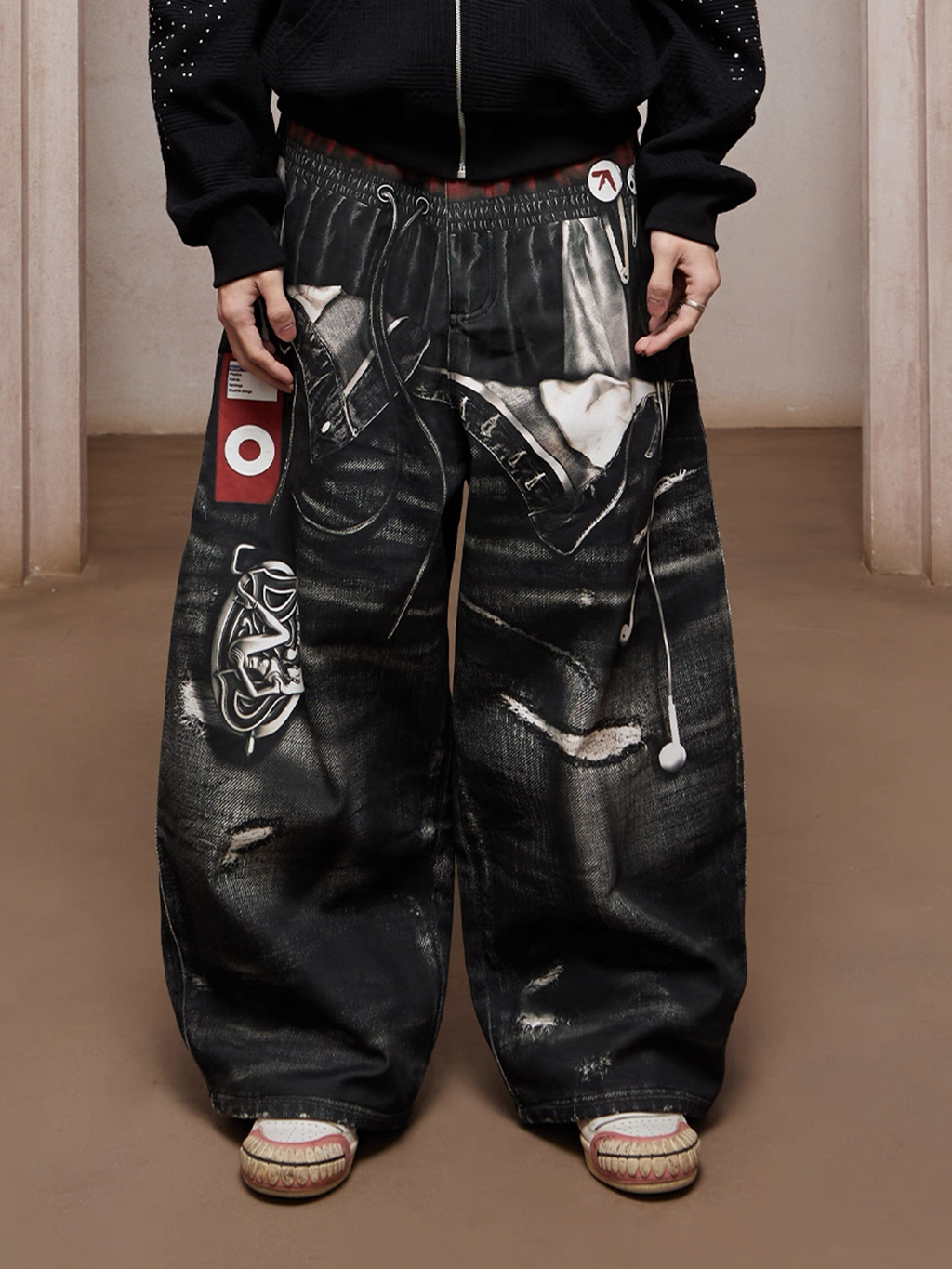 DND4DES Triple-Waist Graphic Wide-Leg Denim Pants