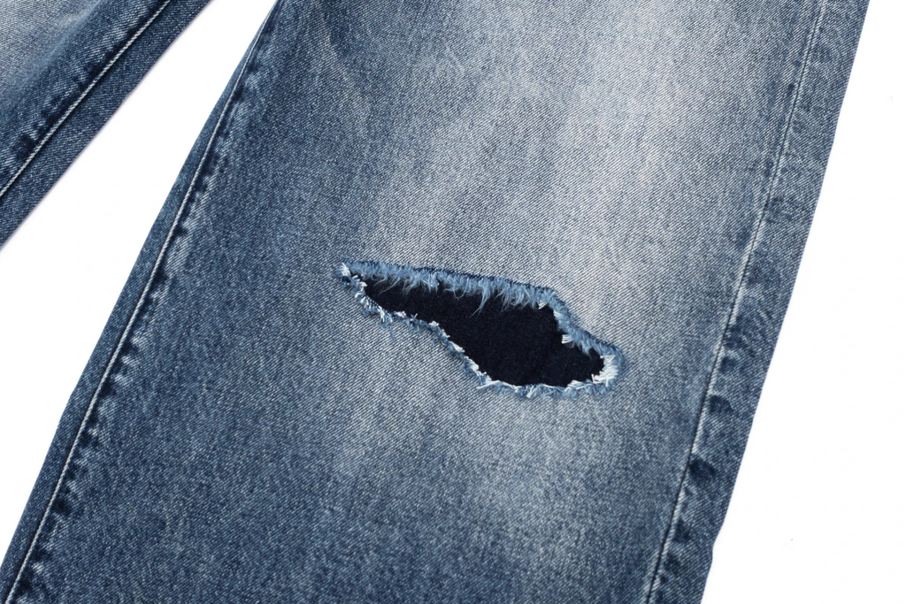 IN EXISTENCE x STM Washed Patched Distressed Straight Jeans