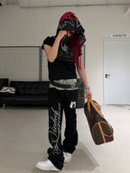 VINKID Double-Waist Script Graphic Jeans