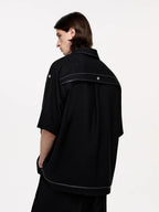 TIWILLTANG Studded Trim Zip-Up Half Shirt