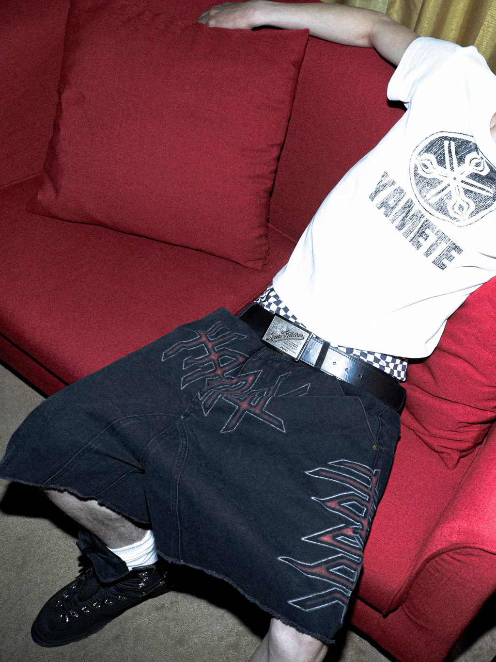 PCCVISION Washed Distressed Graphic Denim Shorts