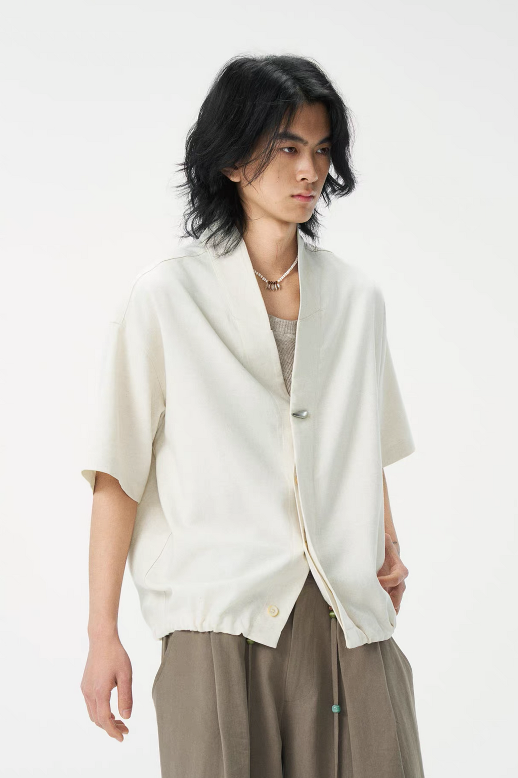 GONGHE REPUB Tencel-Linen Open-Collar Shirt